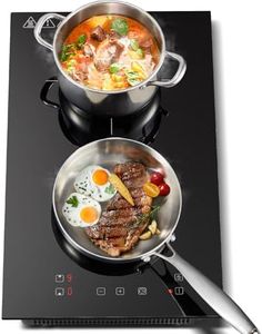 KICHPOWER Plaque Induction 2 feux, Plaque de Cuisson Electrique, Plaque Induction Portable 30cm, Plaque Induction Encastrable,Commande Tactile, 3300W, 10 niveaux de puissance, minuterie 1-99 min