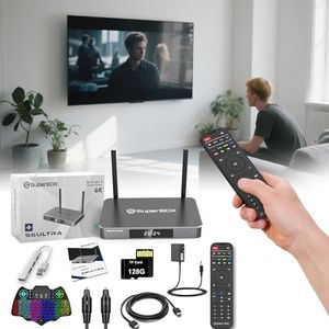 Upgrade A- P- P SOTRE 2025 S-uper New S6-Ultra 1 Year Plan 4G + 128G Boxing with Voice Remote, 128TF Card, ULT.ra HD Wire, Mini Keyboard, USB Hub, Easy User Manual and Power Supply