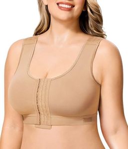 BRABIC Post Surgery Front Closure Bras for Women No Underwire Compression Bra Surgical Mastectomy Everyday Bra （Dark Beige, Small