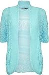 WearAll Plus Size Womens Crochet Knitted Short Sleeve Ladies Shrug Cardigan Top - Aqua - 18-20