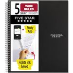 Five Star Wirebound Notebook, 5-Subject, 200 Wide-Ruled Sheets, 10.5 x 8 Inch Sheet Size, Black (72045)