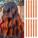 FESHFEN Colored Hair Extensions, 10 PCS Orange Hairpieces for Women Highlight Colorful Straight Clip in Hair Extensions Daily Party Costumes Hair Pieces for Girls Dolls, 22 inch