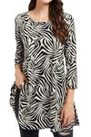 Enmain Tunic Tops for Women UK 3/4 Long Sleeve Ladies Tunics Casual Tunic Top for Leggings Round Neck Loose Blouse Zebra Stripe Black & White 2XL