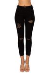 WAX JEAN Women's 'Butt I Love You' Push-Up High Rise Destructed Capri Jeans Black 3