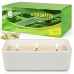 Citronella Candles, 3 Wicks Citronella Candles, 283.5g Large Citronella Candle with Ceramic Containers, Lemongrass Essential Oil, Natural Soy Wax for Home Patio BBQ Camping Indoor Outdoor