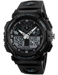 Men's Black White LED Waterproof Sport Army Alarm Date Analog Digital Black Wrist Watch