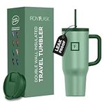 IRON FLASK Co-Pilot Insulated Mug w/Straw & Flip Cap Lids - Cup Holder Bottle for Hot, Cold Drink - Leak-Proof - Water, Coffee Portable Travel Mug - Sage Grove, 40 Oz