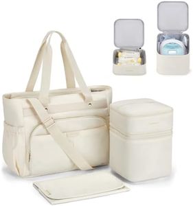 mommore Breast Pump Bag with Cooler for Medela, Spectra S1, S2, Diaper Bag Tote with Changing Pad, Baby Bag Tote for Working with 15'' Laptop Sleeve, Off White