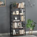 Industrial Bookshelf, 5-Tier 24 inch Rustic Brown Shelving Unit Wood Bookcase with Open Shelves, Rustic Standing Bookshelves Metal Frame Display Rack for Living Room,Bedroom, 24 * 11.8 * 63 inch