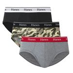 Hanes Men's Originals Stretch Cotton Briefs Pack, Moisture-Wicking Underwear, 3-Pack, Black/Concrete Heather/Camo, M (Pack of 3)