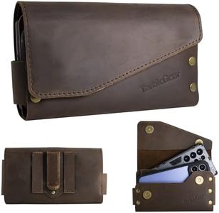 TarbicGear Leather Double Phone Case for Two Phones, Double Phone Holster for Men Belt, Belt Clip Dual Phone Pouch for iPhone 16 Pro Max, Samsung Galaxy S23 Ultra, for Work, Construction, Large Brown