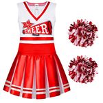 Spooktacular Creations Kids Cheerleader costume, Child Red Cheerleading Uniform Outfit for Halloween Dress-up Parties XL