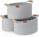 StorageWorks Woven Basket, Cotton Rope Basket for Organizing, 13 inch Rope Storage Basket, Cute Small Woven Basket with Wooden Handles, Decorative Woven Storage Basket, Light Grey, 3-Pack