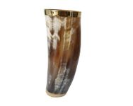 Viking By Heart OX Horn Cup, Approx 5-6 Inch, 300ML Horn Cup, Brass Rim & Wooden Base, Handcrafted Original Horn Cup, Beer Tumbler for Men & Women, Cold Drink Horn Cup, Best Gift