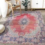 DECOMALL Maila Washable Rug Indoor 4x6ft, Rugs with Rubber Backing, Non Slip Area Vintage Rug, Foldable Rug Thin, Traditional Bohemian Rug for Bedroom, Living Room, rv Carpet, Carpets Red