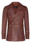 Infinity Leather Mens Cross Zip 3/4 Brown Jacket Long Motorcycle CE Armour Biker Jacket