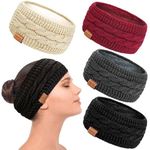 PROPOG Winter Knitted Headbands for Women's Hair, 4 Pack Thermal Ear muffs Fleece Ear Warmers for Women Soft Hairbands Lining Hair Wrap Christmas Hair Accessories Gifts for Running Workout Skiing