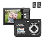 Andoer Digital Camera,Camera Digital Video Camcorder with 2 Batteries 8X Digital Zoom Anti-Shake 2.7 Inch LCD Camera for Adults/Seniors/Children/Teens-Black