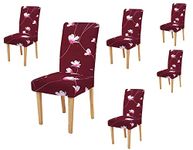 Lukzer 6PC Elastic Stretchable Dining Chair Cover Universal Protective Slipcover (New Maroon Flower Design/ 6Cover), Polyester