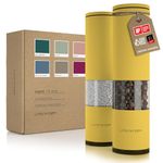 LARS NYSØM Salt and Pepper Mills Set Stainless Steel with Adjustable Ceramic Grinder 2 Pieces I Design Spice Mills Set Manual (Mustard Yellow)