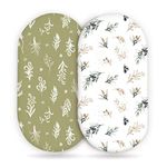 Stretchy Ultra Soft Fitted Bassinet Sheets Set 2 Pack, Cradle Sheet Universal Fit for Rectangle, Oval or Hourglass Bassinet Pad/Mattress Safe and Snug, Stylish Watercolor Flora and Olive