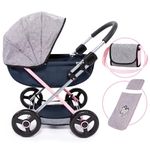 Bayer Design - Dolls Pram Cosy Grey Pink Butterfly - Baby Doll Stroller for Dolls with Bag, Blanket, Cushion, Foldable - Dolls Up to 18” - Age 3+ - 12727AA