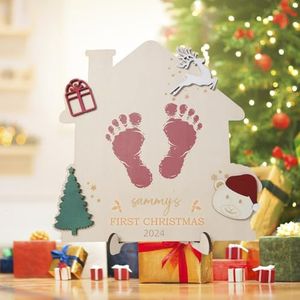 Personalized Baby's First Christmas Craft My First Christmas Activity Baby,DIY Baby Footprint Craft,Baby Christmas Handprint, Gift for Mom, Baby Shower Gift，Baby's First Christmas Footprint