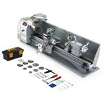 CREWORKS Mini Metal Lathe, 22x75cm Benchtop Metal Lathe with 3 Jaw Chuck and 3000rpm Max. Spindle Speed, 1100W Metalworking Machine with LCD Display, Metal Lathe Machine for Threading Turning Drilling