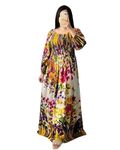 Cigain Floral Maxi Printed Rayon Full Sleeves Bobbin One Piece fit and Flare Dress tie dye Pattern Comfy Night Wear Gown for Women Multi-Colour (in, Alpha, 2XL, Plus, Plus Size, Yellow)