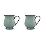 Denby - Regency Green Craftmans Coffee Mug Set of 2 - 340ml Stoneware Ceramic Curved Tea Mug Set For Home & Office - Dishwasher Safe, Microwave Safe - Green, White - Chip Resistant