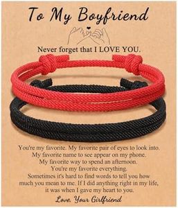 LIAN Adjustable Rope Couples Bracelets Promise Bracelets Boyfriend Girlfriend Anniversary Valentines Day Birthday Bracelet for Him and Her(Boyfriend-Black＆Red)