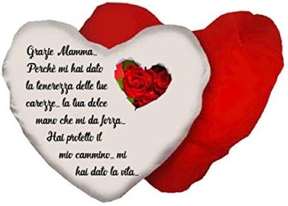 Regali Pazza idea Cuscino Cuore con Scritta Grazie Mamma Poesia Dedica Festa Auguri Compleanno