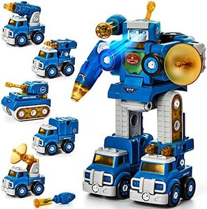 hahaland Toys for Ages 5-7 - 5 Year Old Boy Gift - 5 in 1 STEM Take Apart Trucks Transform to Robot - 5 6 7 Year Old Boy Birthday Gift - Boys Toys Age 4-6