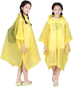 HLKZONE Rain Poncho for Kids, [2 Pack] EVA Kids Raincoat Reusable Rain Coat Jacket for Kids, Boys and Girls 6-13 Years Old, D: Yellow, One Size