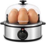 Elite Gourmet EGC648 Rapid Egg Cooker, 7 Easy-To-Peel, Hard, Medium, Soft Boiled Eggs, Poacher, Omelet Maker, Auto Shut-Off, Alarm, 16-Recipe Booklet, BPA-Free, Stainless Steel