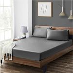 Queen Size Premium Cotton Fitted Sheet Only - 300 Thread Count Pure Natural Cotton Fabric - 15" Deep Pocket,Breathable,Ultra Soft & Silky (Queen,Grey)