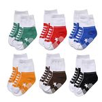 Epeius Baby Boys Non Skid Socks Like Shoes Infants and Toddlers Non-Slip Booties for 6-15 Months (Pack of 6),Black/White/Blue/Yellow/Brown/Green