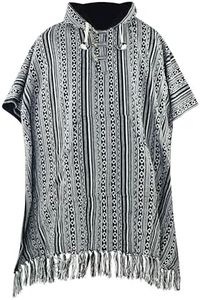 virblatt - Mexican Poncho Men | Cotton | Mens Poncho |Reversible| Baja Hoodie Blanket Poncho Winter Warm Pancho para Hombre Mexican - Arriba Black L-XL