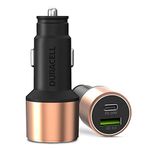 Duracell 38W Fast Car Charger Adapter with Dual Output. Quick Charge, Type C PD 20W & Qualcomm Certified 3.0 Compatible for iPhone, All Smartphones, Tablets & More (Copper & Black)