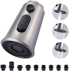 WOWOW Kitchen Faucet Head Replacement, 3 Function Pull Down Faucet Sprayer Head with 9 Adapters, Brushed Nickel Kitchen Sprayer Nozzle Compatible with Moen, Delta, Kohler Faucets