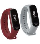 Estrenar Mi Band Strap 3 & 4 Wristband Original Soft Silicone Adjustable Replacement Straps/Belt/Band for M3 & M4 with warrenty Device not Included|Not Compatible with Mi Band 1/2|Grey,Wine|Pack of 2