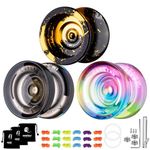 Pack of 3 Dual Purpose Yoyos -MAGICYOYO Responsive Yoyo N11 Alloy Yoyo +K2 Plastic Yoyos with Unresponsive Bearings Kit for Professional Trick + 3 Yoyo Bags + 18 Yoyo Strings