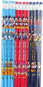 Disney Mickey Mouse Pencils Set - Pack of 12 Wood Pencils with Erasers and Stickers (Mickey Mouse School Supplies) (12 Pencils)