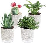 Etvski Self Watering Pots for Indoor Plants, Flower Pots, Self Watering Plant Pot-4pcs 5.3inch Crack Texture