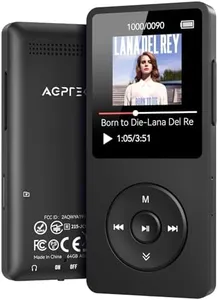 AGPTEK A02 MP3 Player with Bluetooth 5.3, 1.8 inch Screen Portable Music Player with Speaker, FM Radio, Voice Recorder, Supports Expanded Up to 128GB(Black, 64GB)