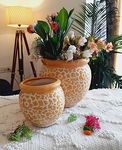 Niyara Drop Texture Designer Handmade Handi Combo Ceramic planters Pot for Indoor Outdoor Home,Garden Office Decor Balcony Flower Size- 20 cm and 15 cm (Fiery Yellow)
