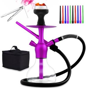15" Portable Hookah Set - Premium Shisha Set with Everything Include Protective Carrying Case, Silicone Hose, Silicone Bowl & Hookah Charcoal Holder (purple)
