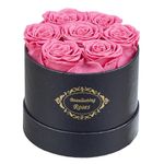 Beaulasting Roses Preserved Roses in a Box Long Lasting Roses Last a Year Forever Romantic Gifts for Her Mother's Day Valentine's Day Anniversary Birthday (Round Black Box, 7 Pink Roses)