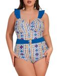 Hanna Nikole Women's Swimwear One Piece O-Ring Belt Twist Front Swimwear Plus Size Swimsuit Blue + Yellow 22