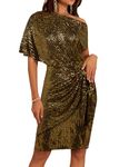 GRACE KARIN Women Sparkly Sequin Wrap Dress Off-Shoulder Cocktail Party Evening Dresses for Night Out Black&Gold S